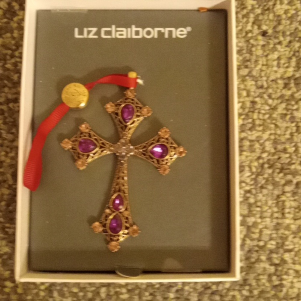 Liz Claiborne cross christmas tree ornament 2018 purple and pink gold to…